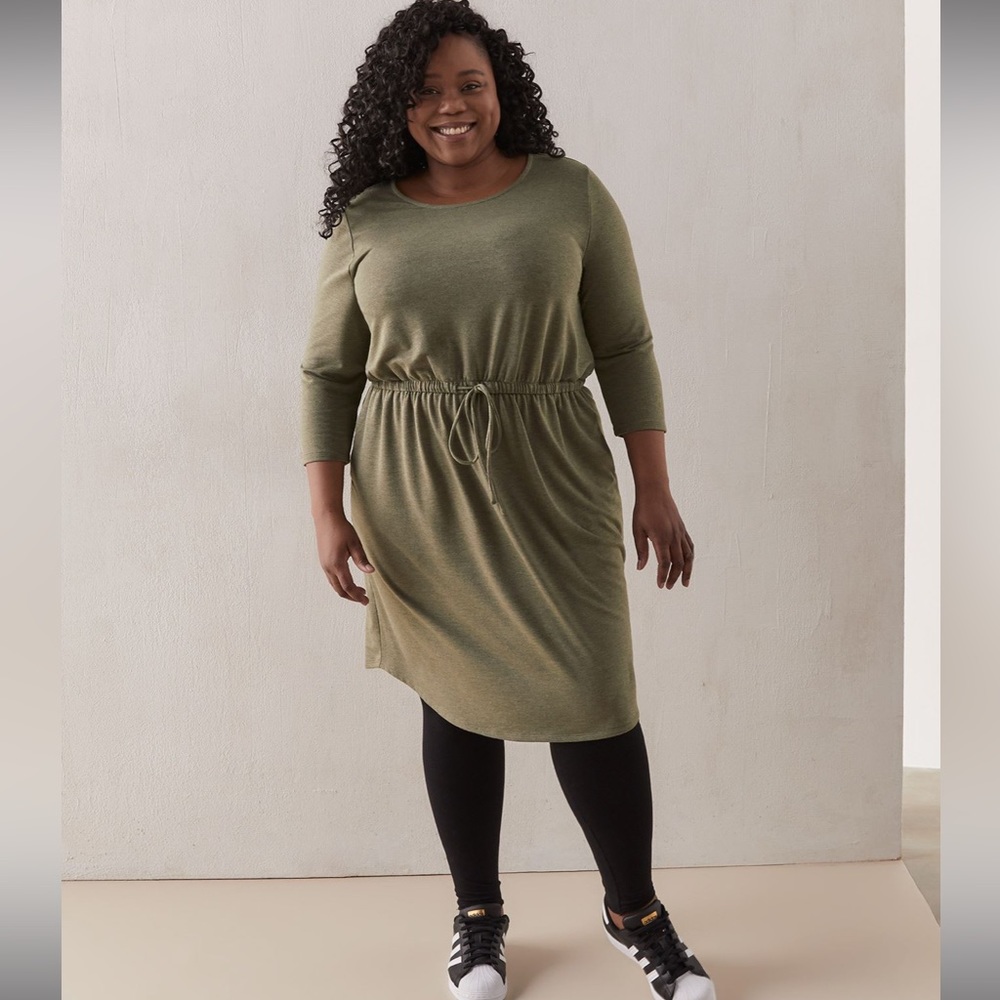 Fit And Flare 3/4 Sleeve French Terry Dress